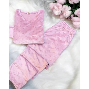 Yumoş Kadife Kumaş Puantiyeli Pijama Takımı