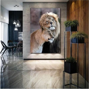 Limitless Design Birbirine Yaslanmış Aslan Çifti Love Aşk Doğa Hd Baskı Kanvas Tablo AR030206