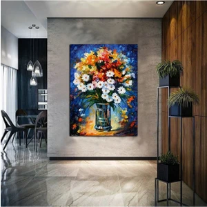 Limitless Design Saksılı Çiçek Tablosu|yağlı Boya Efektli Çiçek Tablosu Sç1 Harikabirev