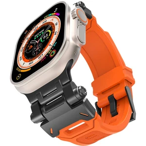 Apple Watch 3/4/5/6/se/7/8/9/10/ultra-Ultra 2/42MM-44MM-45MM-46MM-49MM KRD-108 Metal Başlıklı Silikon Kordon