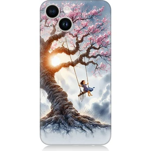 Apple iPhone 13 Uyumlu Pembe Ağaç  Desenli Silikon Kılıf