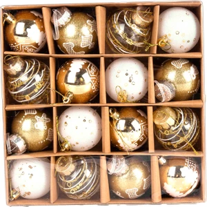 Yılbaşı Ağaç Süsü Yılbaşı Topu 16 'Lı Set Gold-Beyaz 6 Cm.
