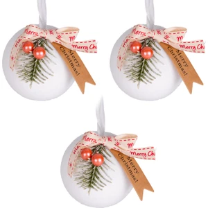 Yılbaşı Topu Yılbaşı Dekorlu 3'Lü Set Beyaz 8 Cm.