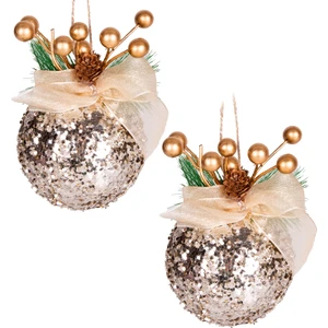 Yılbaşı Süsü Yılbaşı Dekorlu Yılbaşı Topu 2'li Set Şampanya 10 Cm.