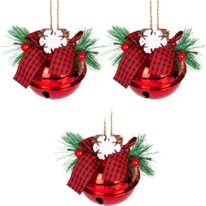 Yılbaşı Ağaç Süsü Çıngıraklı Yılbaşı Topu 3'lü Set Kırmızı 8x9 Cm.