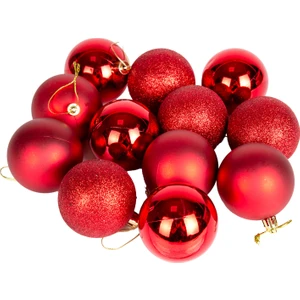 Yılbaşı Topu Simli Mat Parlak 12'li Set Kırmızı 6 Cm.