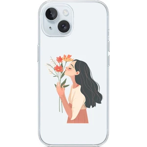 Apple iPhone 15 Plus Uyumlu Çiçek Kızı Desenli Silikon Kılıf