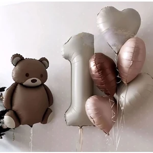Bkmc Party Krem Yaşlı Retro Kalp Folyolu Ayıcık Bohoo Balon Demeti Doğum Günü Parti Seti Süsü