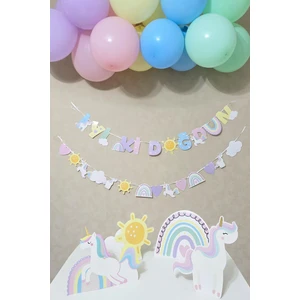 Gökkuşağı Unicorn Konsept Bannerlı Masa Üstü Pano Setli