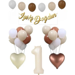 Bkmc Party Iyiki Doğdun Yazı Retro Kalp Folyo Balon Doğum Günü Balon Parti Seti Süsü