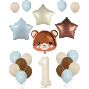 Bkmc Party Retro Yıldız Folyo Balon Ayı Folyo Balon Doğum Günü Balon Seti