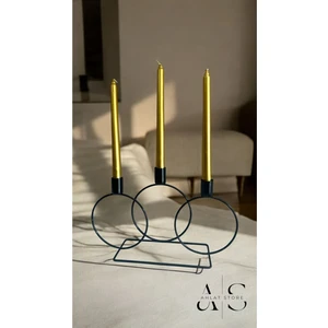 Siyah Şamdan Mumluk Metal 3 Gözlü Yuvarlak Halka Mumluk Ev Dekorasyon, Şamdan Mumluk