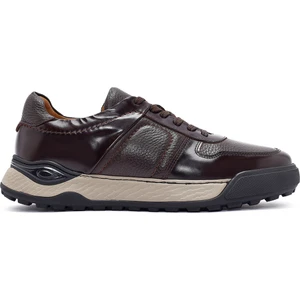 Erkek Kahverengi Bağcıklı Deri Sneaker 24WFD722614