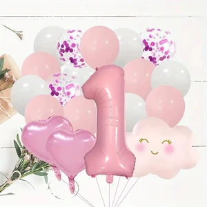 Bkmc Party Pembe Rakam Yaş Folyo Balonlu Pembe Bulut Folyolu Doğum Günü Parti Seti Süsü