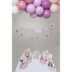 Peri Kızı Temalı Doğum Günü Süsleme Seti Banner ve Masa Üstü Panolu Balon Zinciri Seti