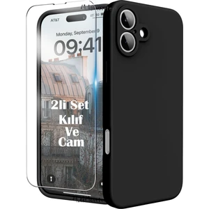 M.TK Moveteck Iphone 16 Kılıf Kamera Korumalı Yumuşak Renkli Silikon + 9h Ekran Koruyucu Cam 2in1 Set