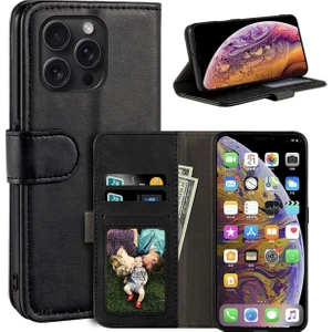 M.TK Moveteck Iphone 16 Pro Kılıf 360 Tam Kaplar Deri Dokulu Kapaklı Cüzdanlı Kartlıklı Standlı Kartvizitli Kapak