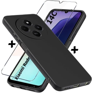 M.TK Moveteck Xiaomi Redmi 14C Kılıf Kamera Korumalı Yumuşak Renkli Silikon + 9h Ekran Koruyucu Cam 2in1 Set