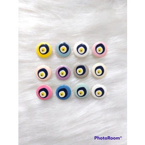 24 Adet 15 Mm Karışık Renkli Yuvarlak Nazar Boncuğu Figürlü Düğme