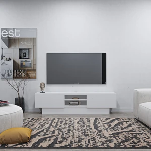 Liva Tv Sehpası Bazalı , Kapaklı Tv Ünitesi 160  cm, Beyaz