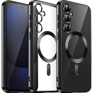 Samsung Galaxy S24 Fe Kılıf Kamera Lens Korumalı Renkli Magsafe Şeffaf Silikon Siyah