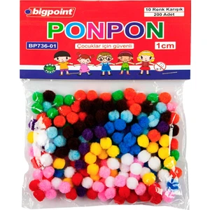 | Ponpon, El Işi Projeleri Için Uygun Yün Ponpon Seti, 1 Cm, 10 Farklı Renk, 200'LÜ Poşet