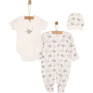 Yenidoğan Bebek Sevimli Fil Kendinden Eldivenli Tulum-Body-Şapka 3lü Set Unisex