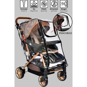 MorPort Bebek Arabası Yağmurluğu Dayanıklı Şeffaf Malzeme Çift Fermuarlı Siyah Renk Kansorejen İçermez