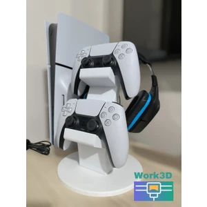 Ps5 2li Kol Tutucu + Kulaklık Standı ( 3 In 1 ) Beyaz