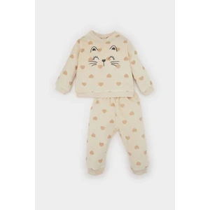 Kız Bebek Pijama Takımı Kalp Desenli Velur Uzun Kollu Üst Uzun Alt D5380A524WN