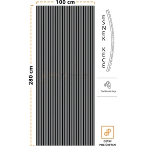 Detay Poliuretan Mdf Ahşap Akustik Duvar Paneli 100 x 280 cm ( Antrasit )