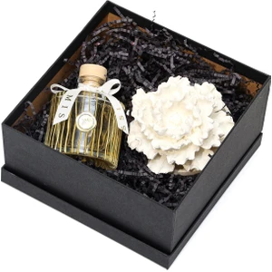 500 ml Özel El Kesimi Gold Çizgili Cam Seramik Çiçek Taşlı Oud Vanilya Oda Kokusu (Dekoratif Sıvama Kutulu)