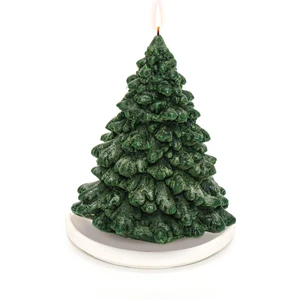 Yılbaşı Dekoratif Büyük Yeşil Sedir Ağacı Mum ve Seramik Mum Altlığı