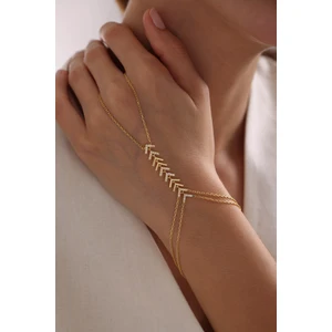 925 Ayar Gümüş Gold Kaplama Zirkon Taşlı Başak Model Şahmeran Bileklik