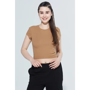 Skye Bisiklet Yaka Ribanalı Kısa Kollu Örme Crop T-Shirt 1032