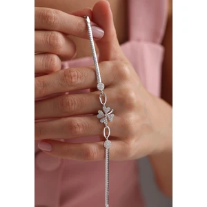 925 Ayar Gümüş Balık Sırtı Model Zincirli Yonca Bileklik