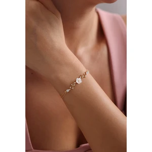 925 Ayar Gümüş Gold Kaplama Bahar Işıltılı Manolya Çiçeği Bileklik