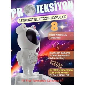 Astronot Robot Bluetooth Hoparlör Galaxy Gökyüzü Projektör Zamanlayıcı Gece Lambası Projektör