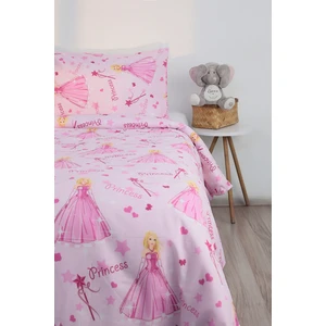 Prenses Desen Pamuklu Ranforce Tek Kişilik Nevresim Seti - Pembe
