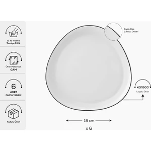Sky Siyah Rimli Cam 6 Kişilik Pasta Tatlı Takımı 18 Cm