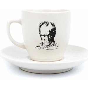 Palto Tasarım Atatürk Portre Krem Türk Kahvesi Fincanı - Hediye Seramik Türk Kahvesi Fincanı