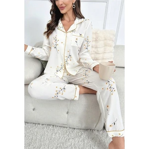 Bella Notte Çiçek Baskılı Cep Detaylı Düğmeli Günlük Uzun Pijama Takımı