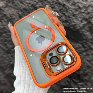 iPhone 15 Pro Uyumlu Kılıf Klon Stantlı + Lens Korumalı Magsafe Kapak