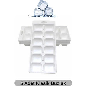 5 Adet Klasik Buz Kalıbı, 12 Bölmeli Plastik Buzluk, Ekonomik Buzluk