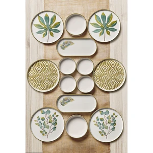 Kitchen Life 14 Parça 6 Kişilik Stackable Güz Yaprak Kahvaltı Takımı - Lüx Kahvaltılık Sunum Seti Tabağı