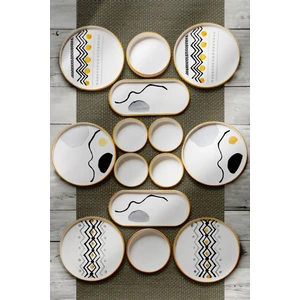14 Parça 6 Kişilik Axial  Stackable Kahvaltı Takımı - Lüx Kahvaltılık Sunum Seti Tabağı