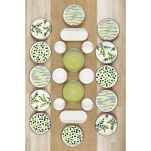 Kitchen Life 22 Parça 12 Kişilik Greentree  Stackable Kahvaltı Takımı - Lüx Kahvaltılık Sunum Seti Tabağı