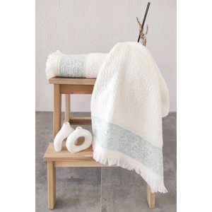 2'li Kabartma Bordürlü & Püsküllü El/Yüz Havlusu -  Yumuşak & Süper Emici - 50 x 85  cm  - Turkuaz