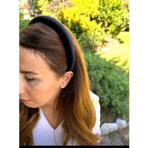 BYM330 Kadın Siyah Düz Ince Kadife Saç Aksesuarı Taç