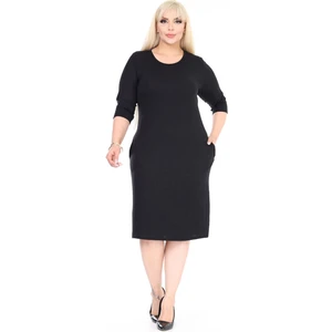 Çift Cepli Kışlık Büyük Beden Esnek Siyah Elbise 34C-2608
